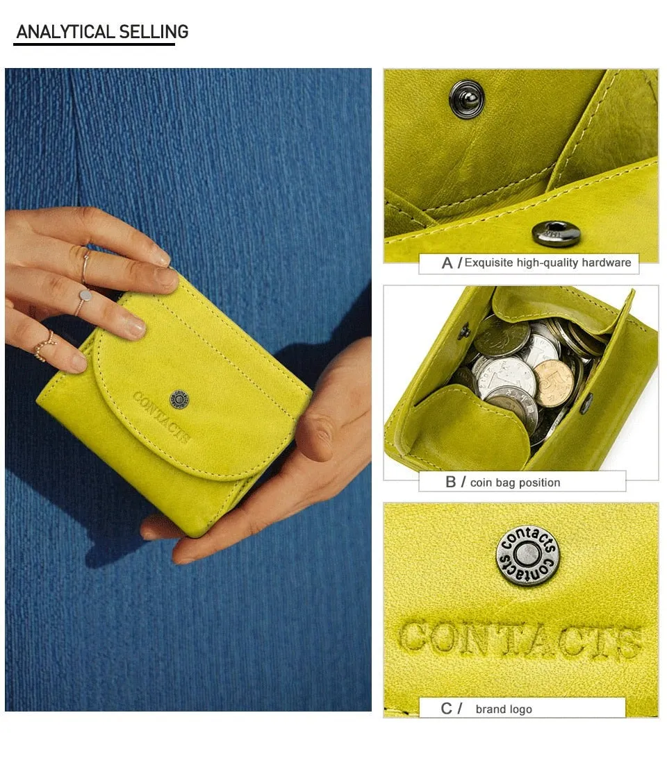 Realaiot Genuine Leather Fashion Small Wallet Women Female Coin Purse Short Rfid Card Holder Wallets for Women Portfel Damski