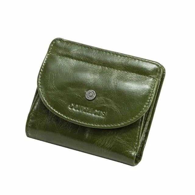 Realaiot Genuine Leather Fashion Small Wallet Women Female Coin Purse Short Rfid Card Holder Wallets for Women Portfel Damski