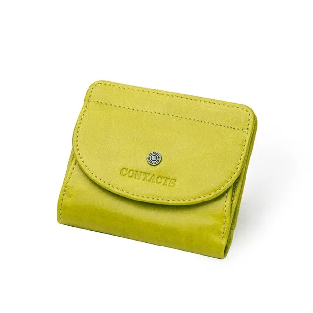 Realaiot Genuine Leather Fashion Small Wallet Women Female Coin Purse Short Rfid Card Holder Wallets for Women Portfel Damski