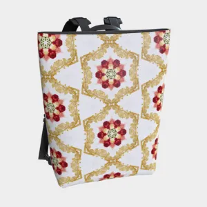 Red and Gold Pattern Vegan Leather Backpack