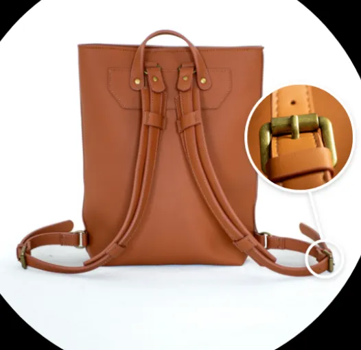 Red and Gold Pattern Vegan Leather Backpack