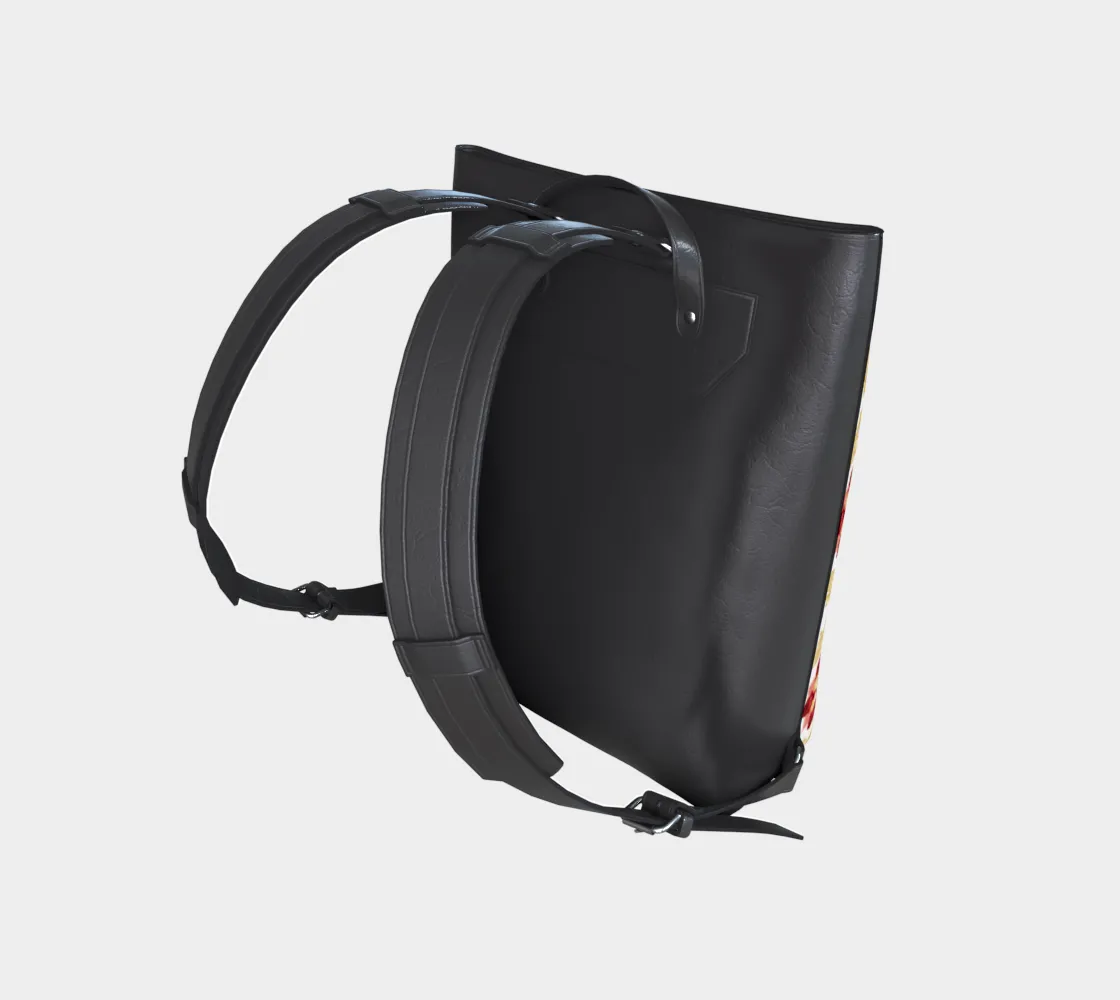 Red and Gold Pattern Vegan Leather Backpack