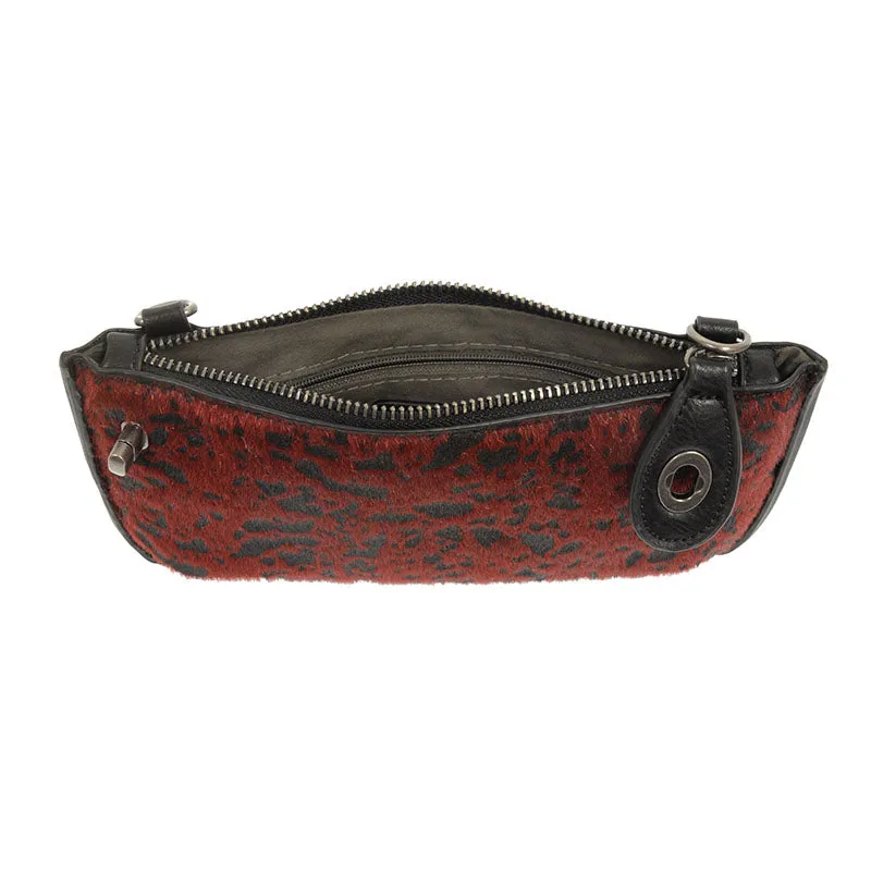Red Fur Abstract Mini Crossbody Wristlet Clutch