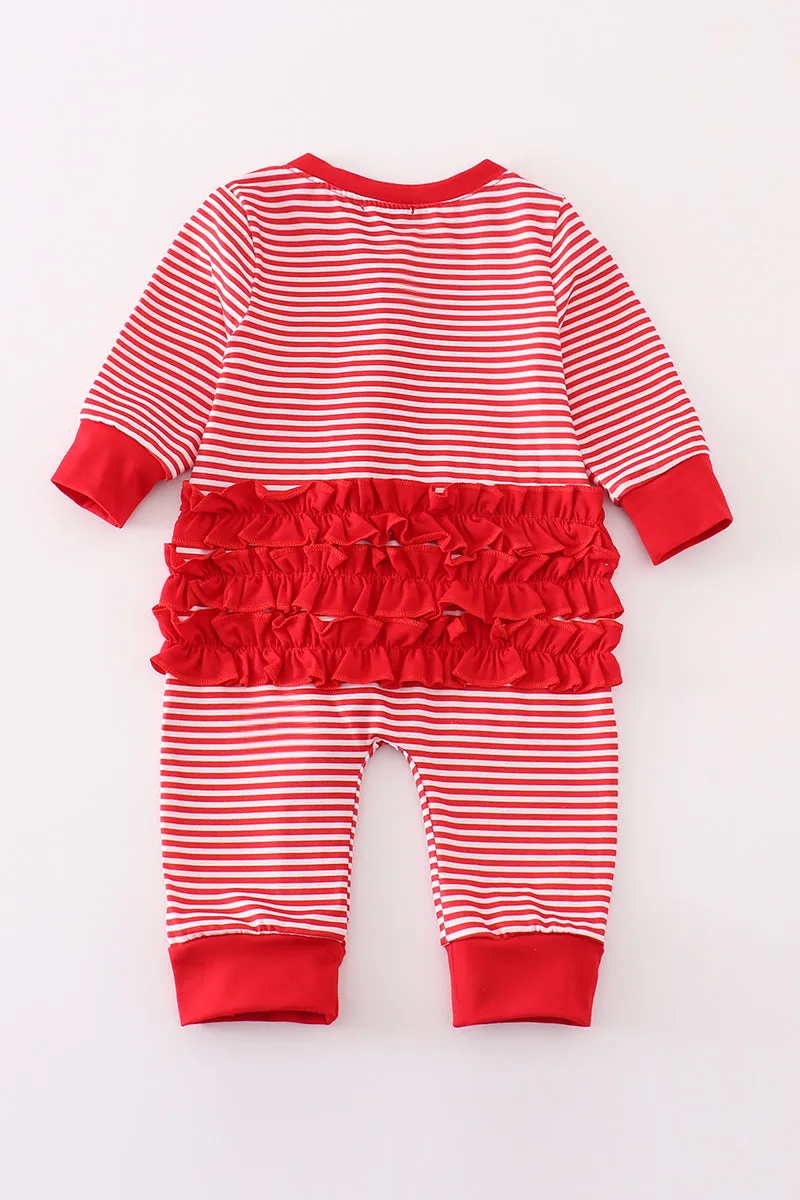 Red Stripe Christmas Santa Claus Zipper Girl Romper