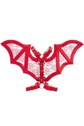 Red/Red Faux Leather & Lace Wing Harness