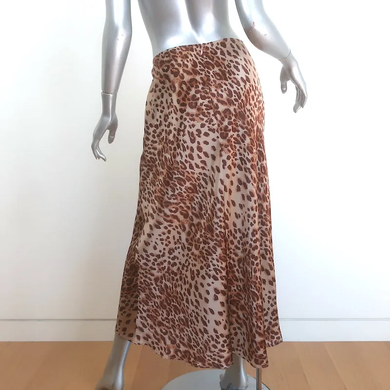 Reformation Pratt Midi Skirt Beige Leopard Print Silk Satin Size 12 NEW