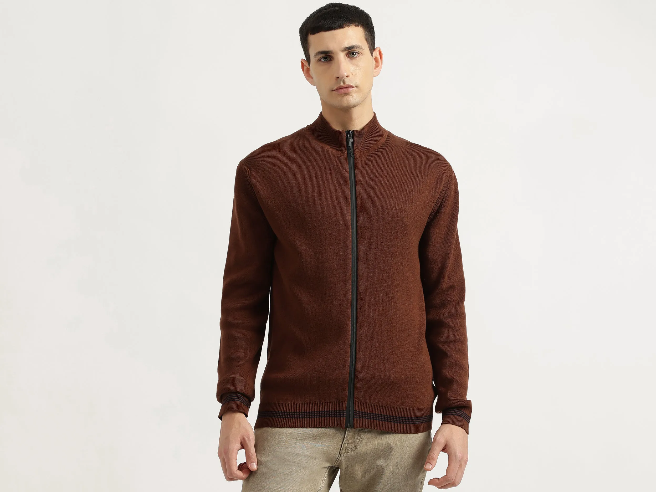Regular Fit High Neck Solid Sweater