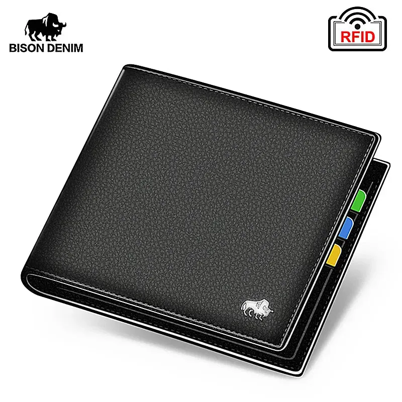 RFID Bifold Genuine Leather Men's Wallet with Coin Purse