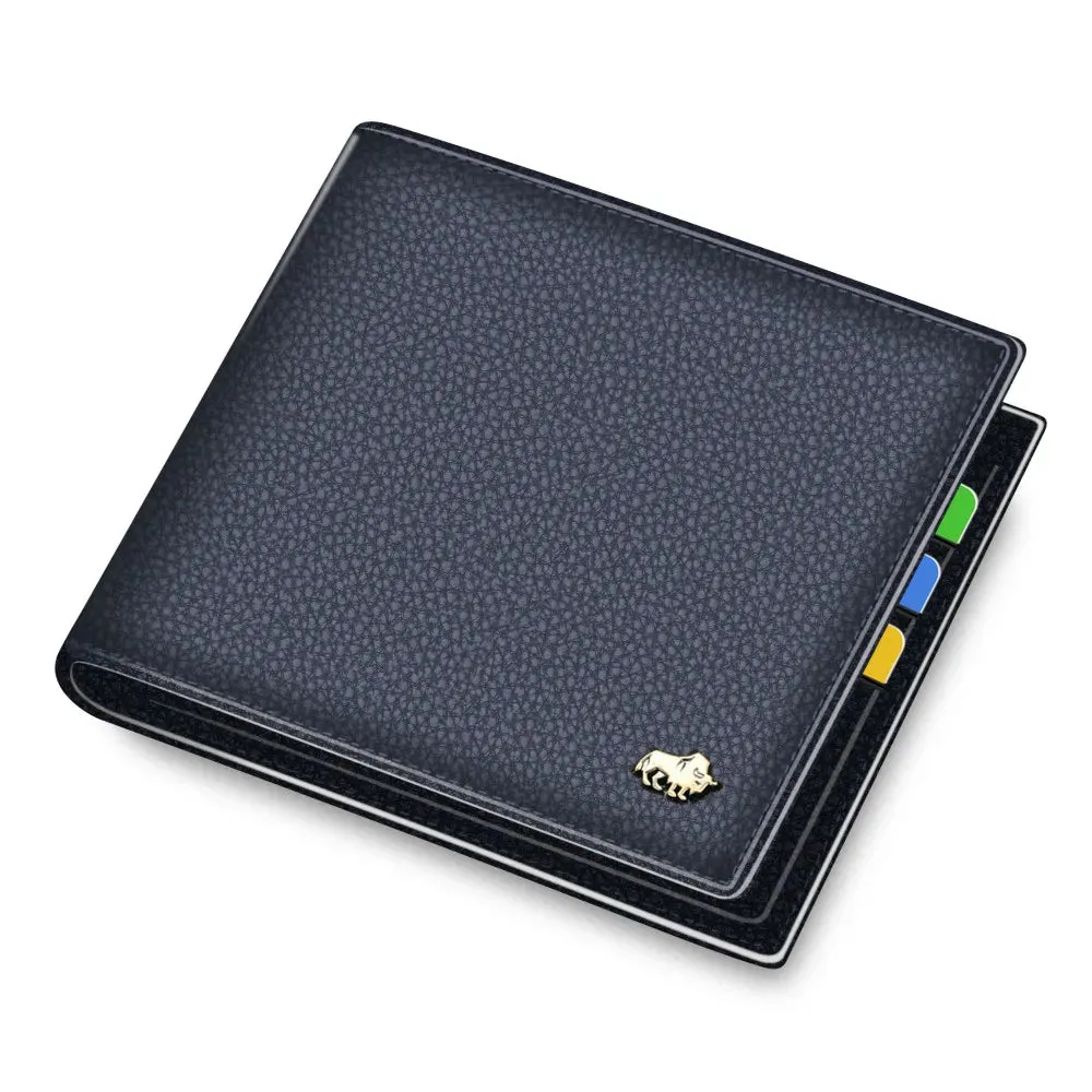RFID Bifold Genuine Leather Men's Wallet with Coin Purse