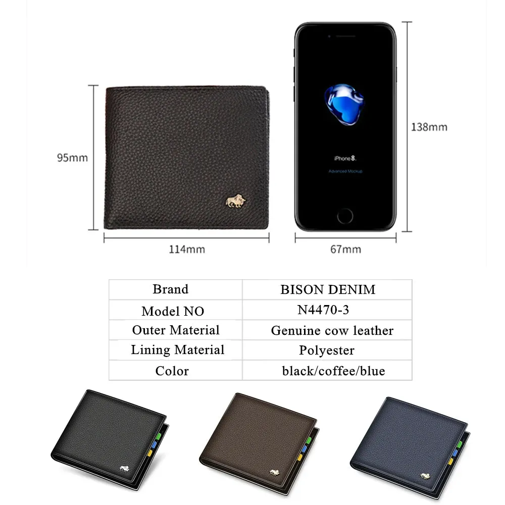 RFID Bifold Genuine Leather Men's Wallet with Coin Purse