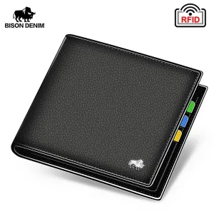 RFID Bifold Genuine Leather Men's Wallet with Coin Purse