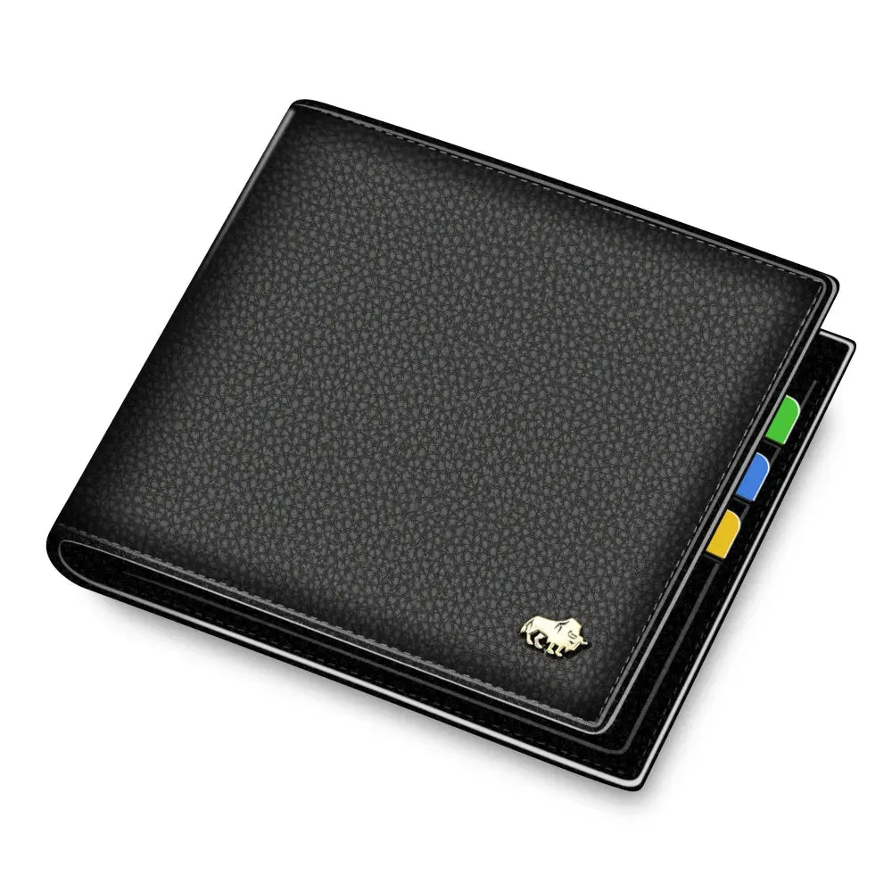RFID Bifold Genuine Leather Men's Wallet with Coin Purse