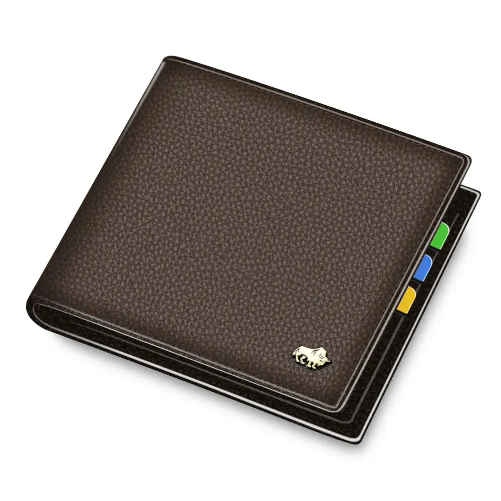 RFID Bifold Genuine Leather Men's Wallet with Coin Purse