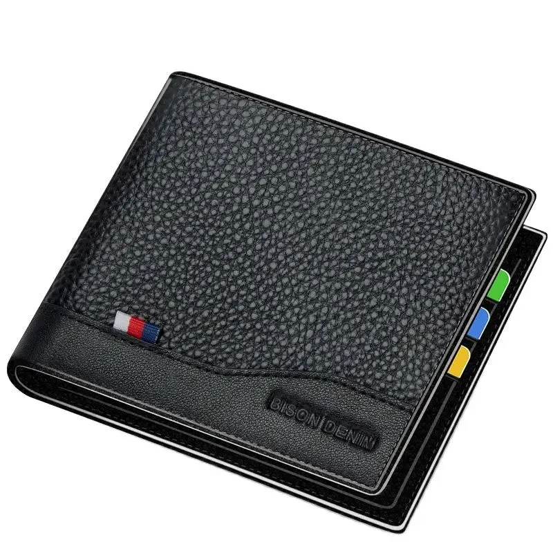 RFID Bifold Genuine Leather Men's Wallet with Coin Purse