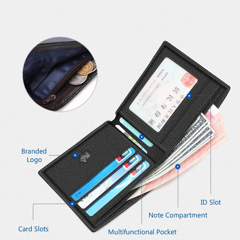 RFID Bifold Genuine Leather Men's Wallet with Coin Purse