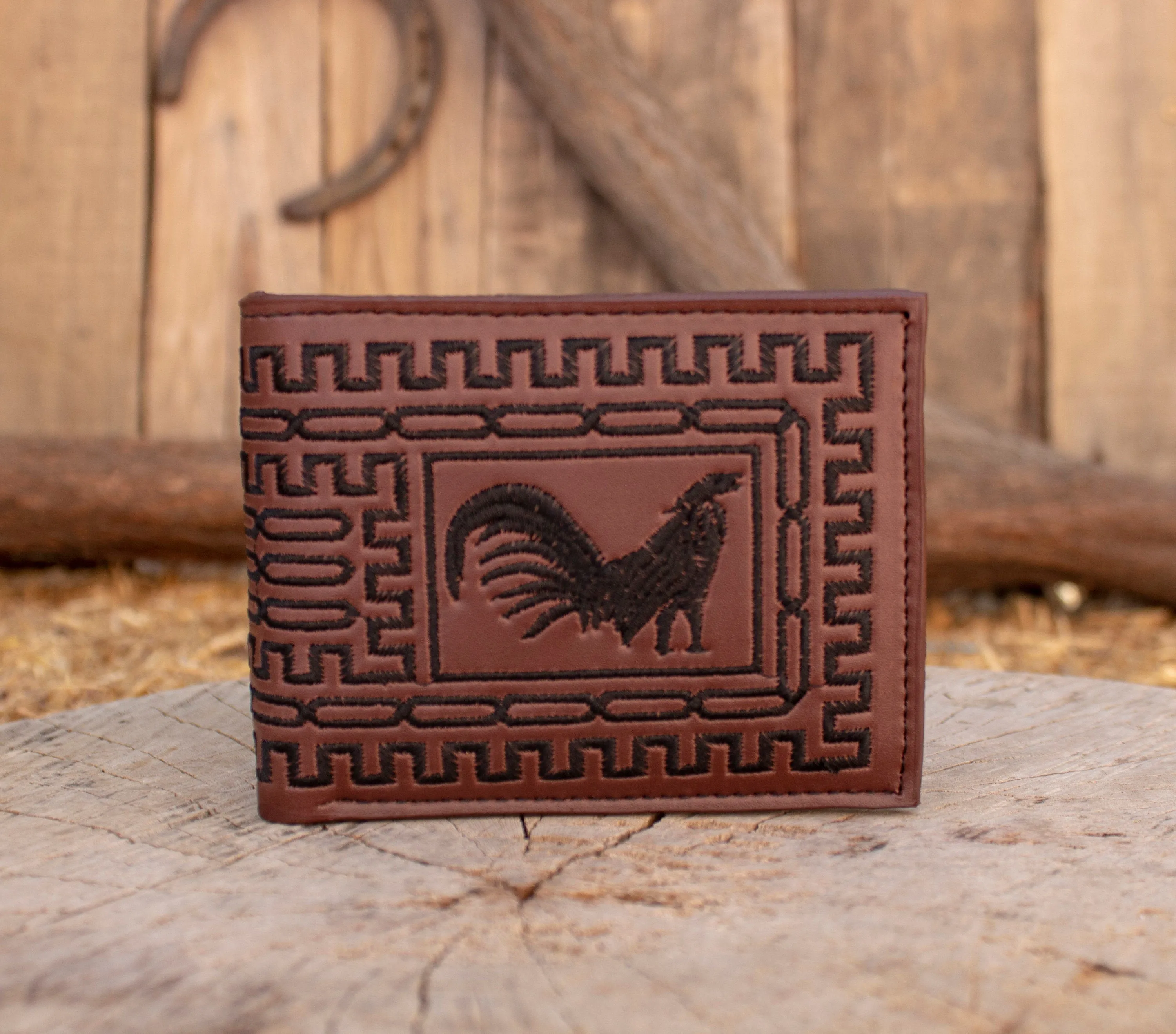 ROOSTER gallo WESTERN EMBROIDERED leather bi fold wallet