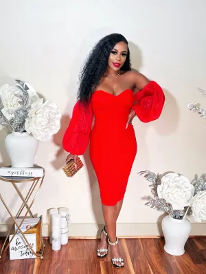 ROSIE OFF THE SHOULDER TULL SLEEVES MIDI DRESS