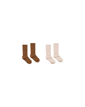 RYLEE   CRU Ribbed Socks || Saddle, Shell