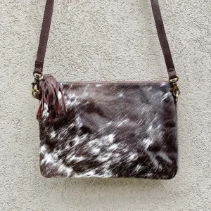 Sahara Reversible Cowhide & Leather Crossbody Clutch Bag - Speckled Chocolate White