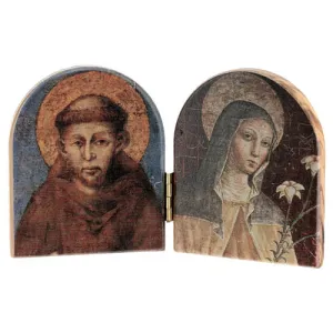 Saint Francis and St. Clare Natural Wood Standing Diptych 3 3/4"