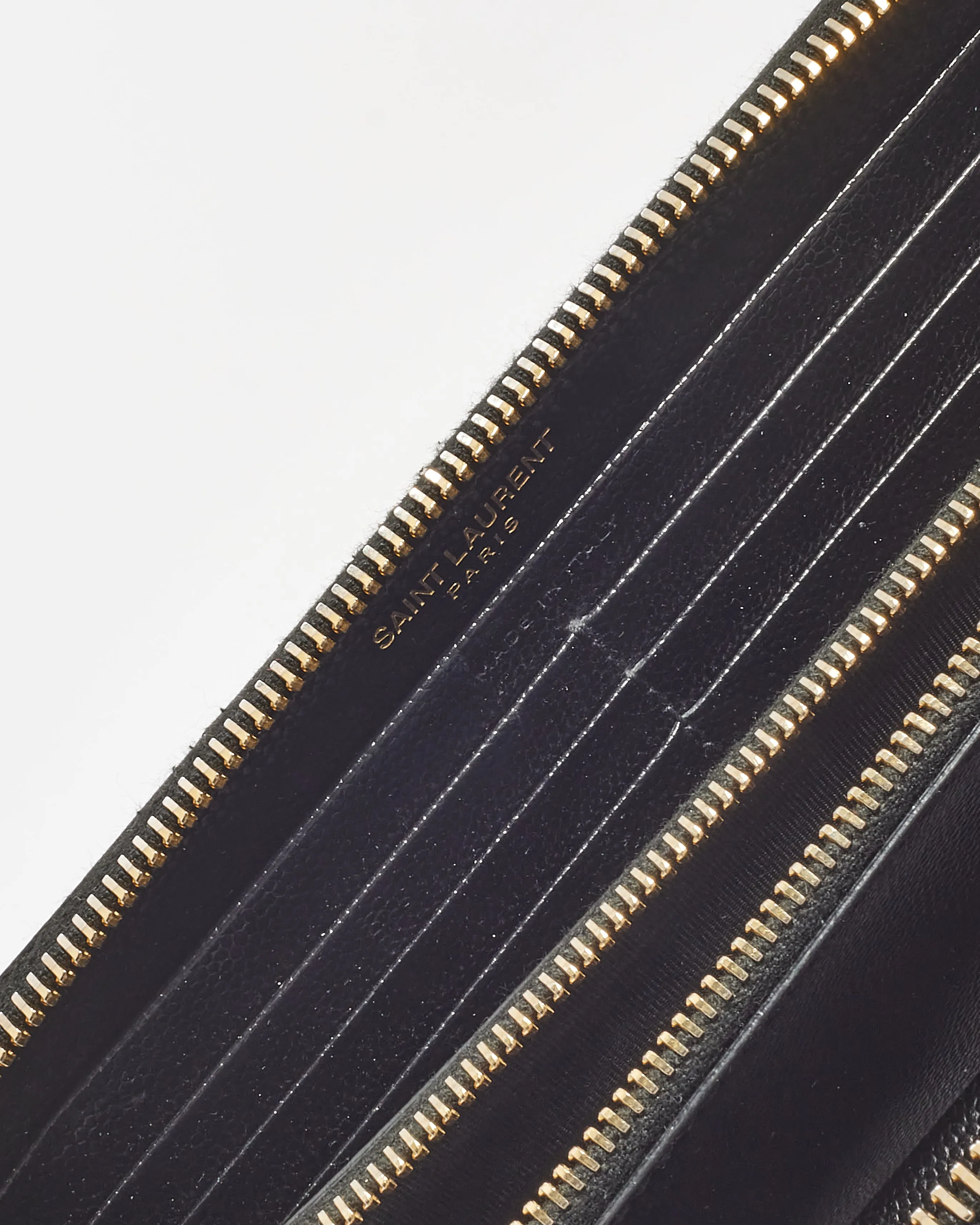 Saint Laurent Black Leather Matelasse Logo Full Zip Long Wallet