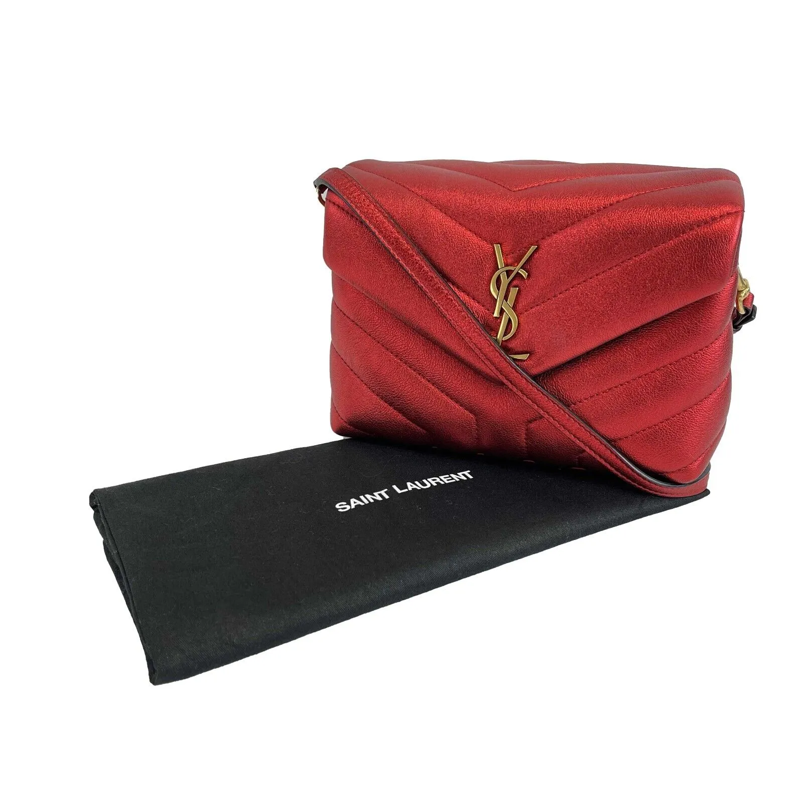 Saint Laurent - LouLou Shoulder Bag Matelasse Chevron Leather Toy Red Crossbody