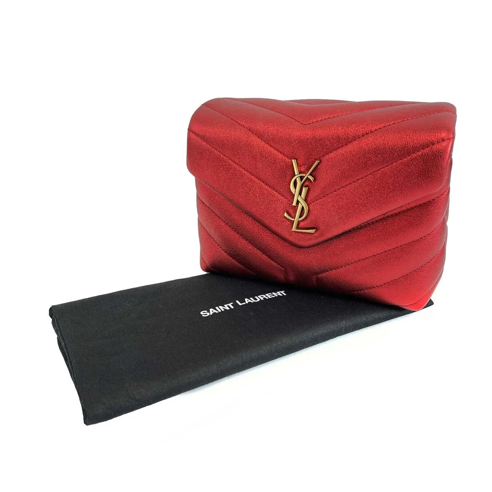 Saint Laurent - LouLou Shoulder Bag Matelasse Chevron Leather Toy Red Crossbody