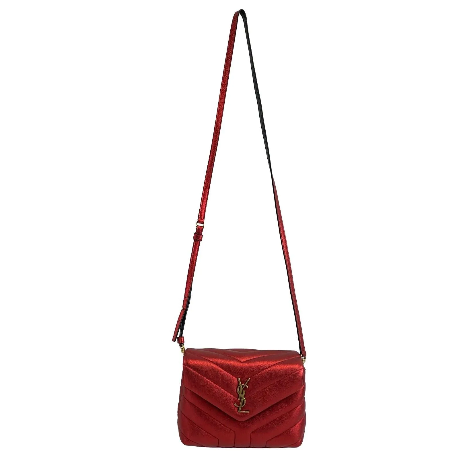 Saint Laurent - LouLou Shoulder Bag Matelasse Chevron Leather Toy Red Crossbody