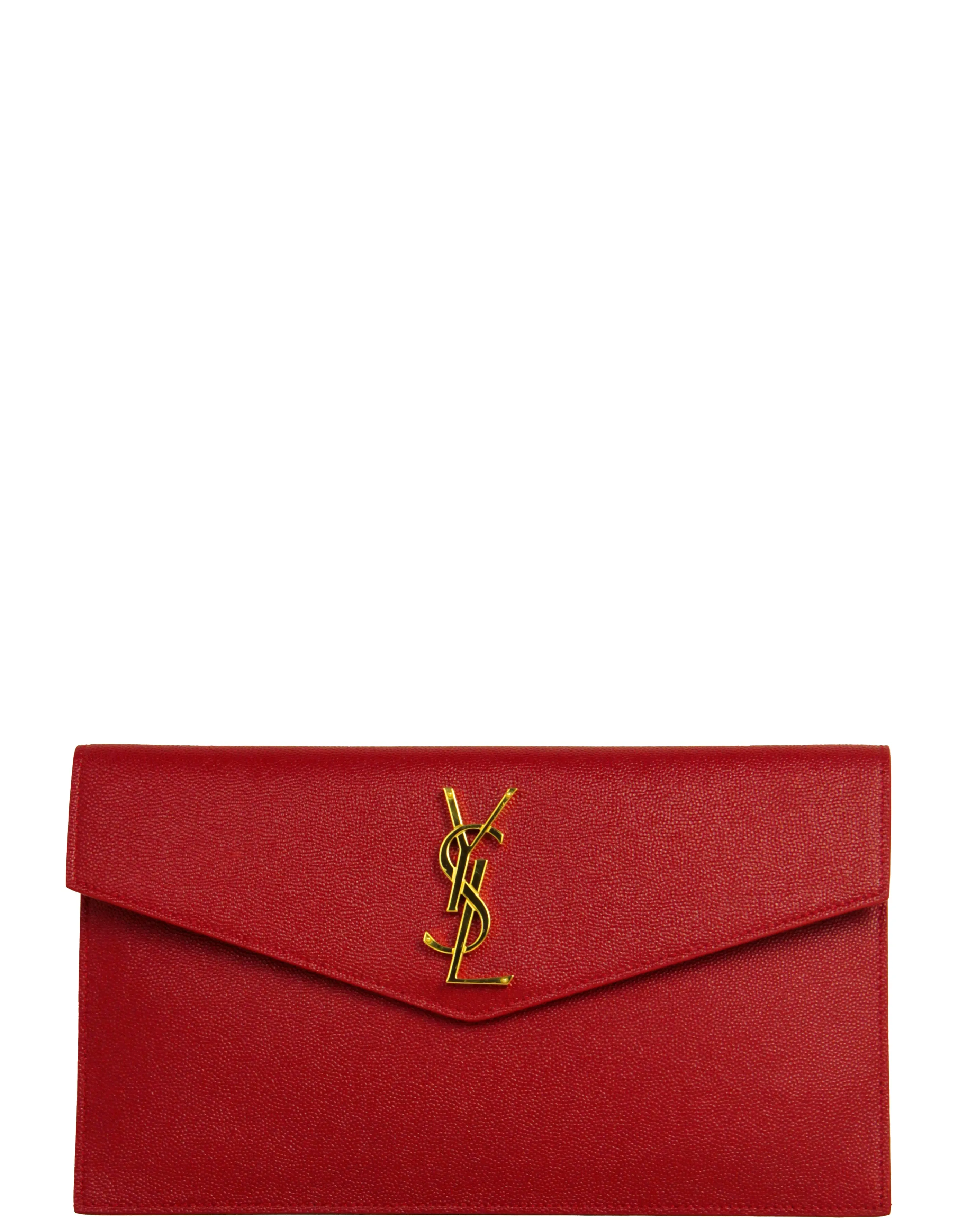 Saint Laurent Red Grain De Poudre Monogram Uptown Pouch Bag