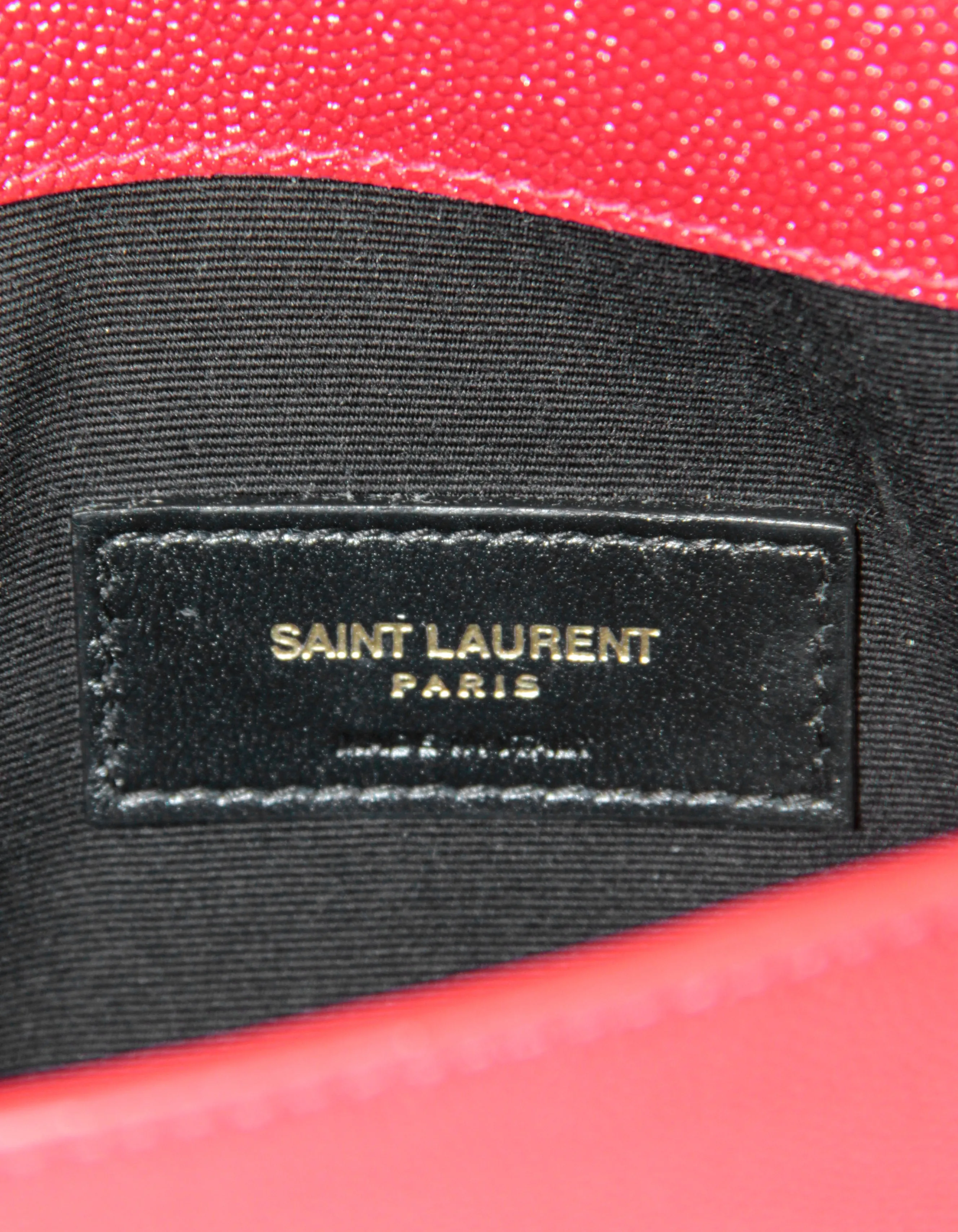 Saint Laurent Red Grain De Poudre Monogram Uptown Pouch Bag