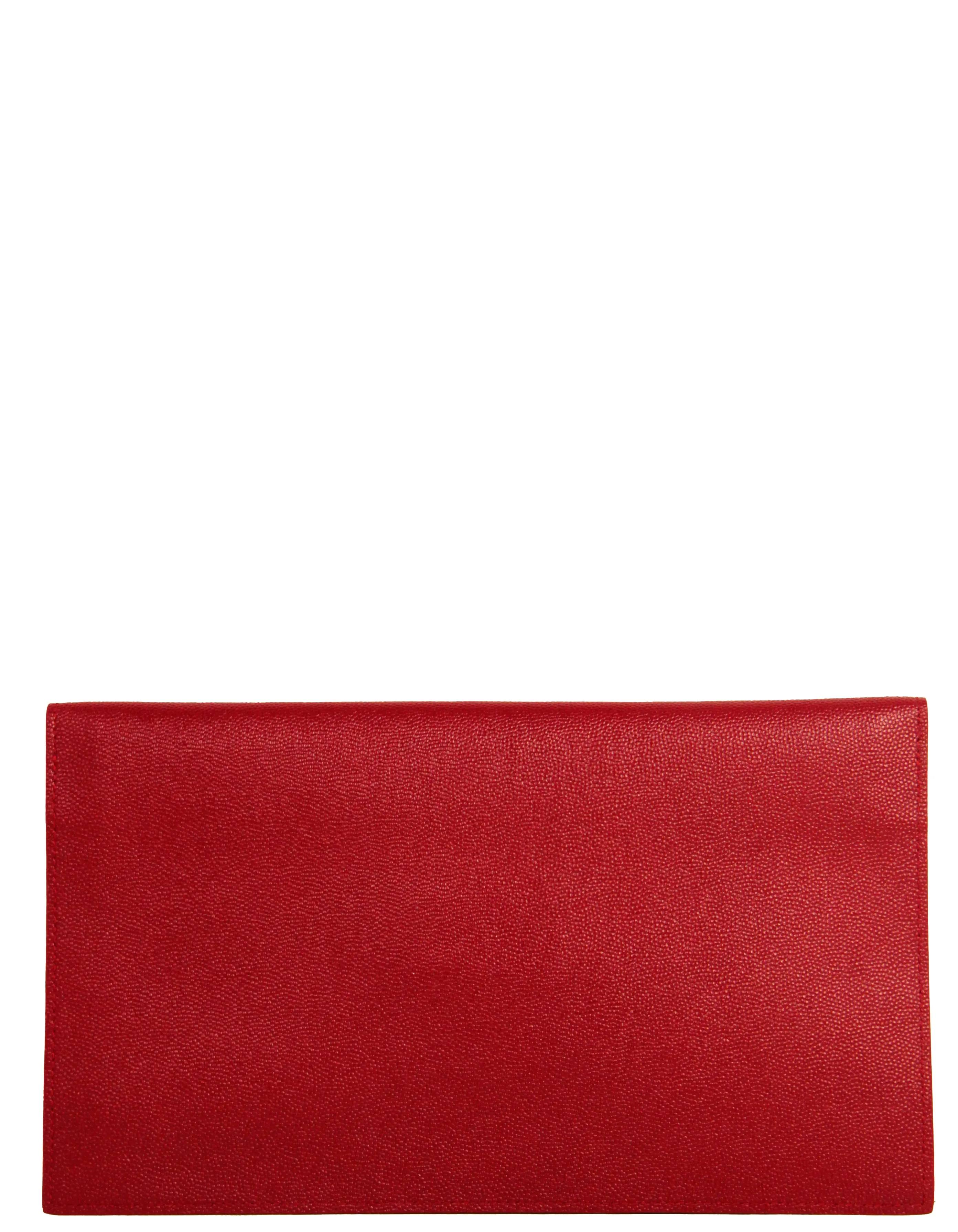Saint Laurent Red Grain De Poudre Monogram Uptown Pouch Bag