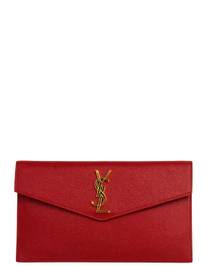 Saint Laurent Red Grain De Poudre Monogram Uptown Pouch Bag