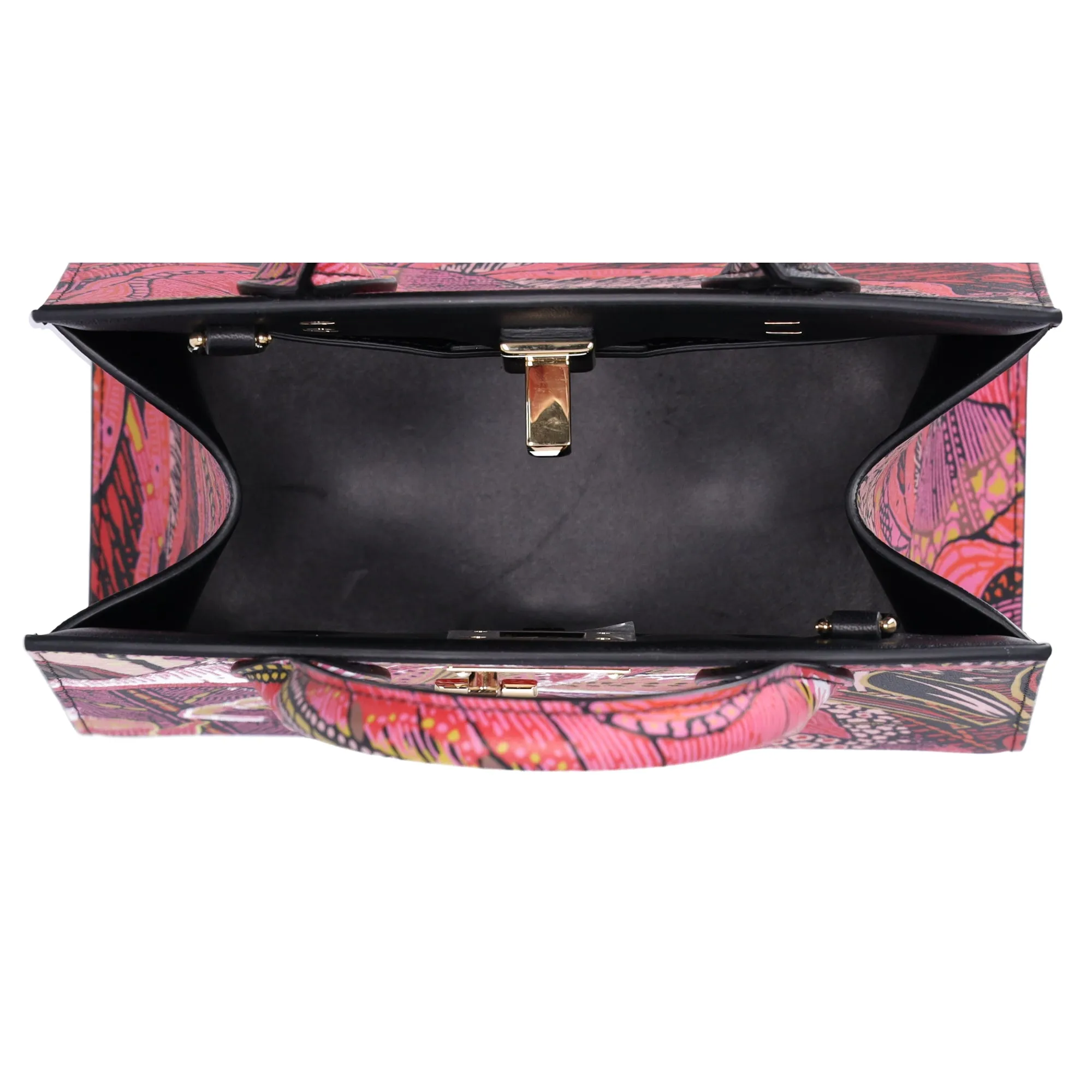 Salvatore Ferragamo StudioBox Handbag 211496 Pink Red Multi Floral