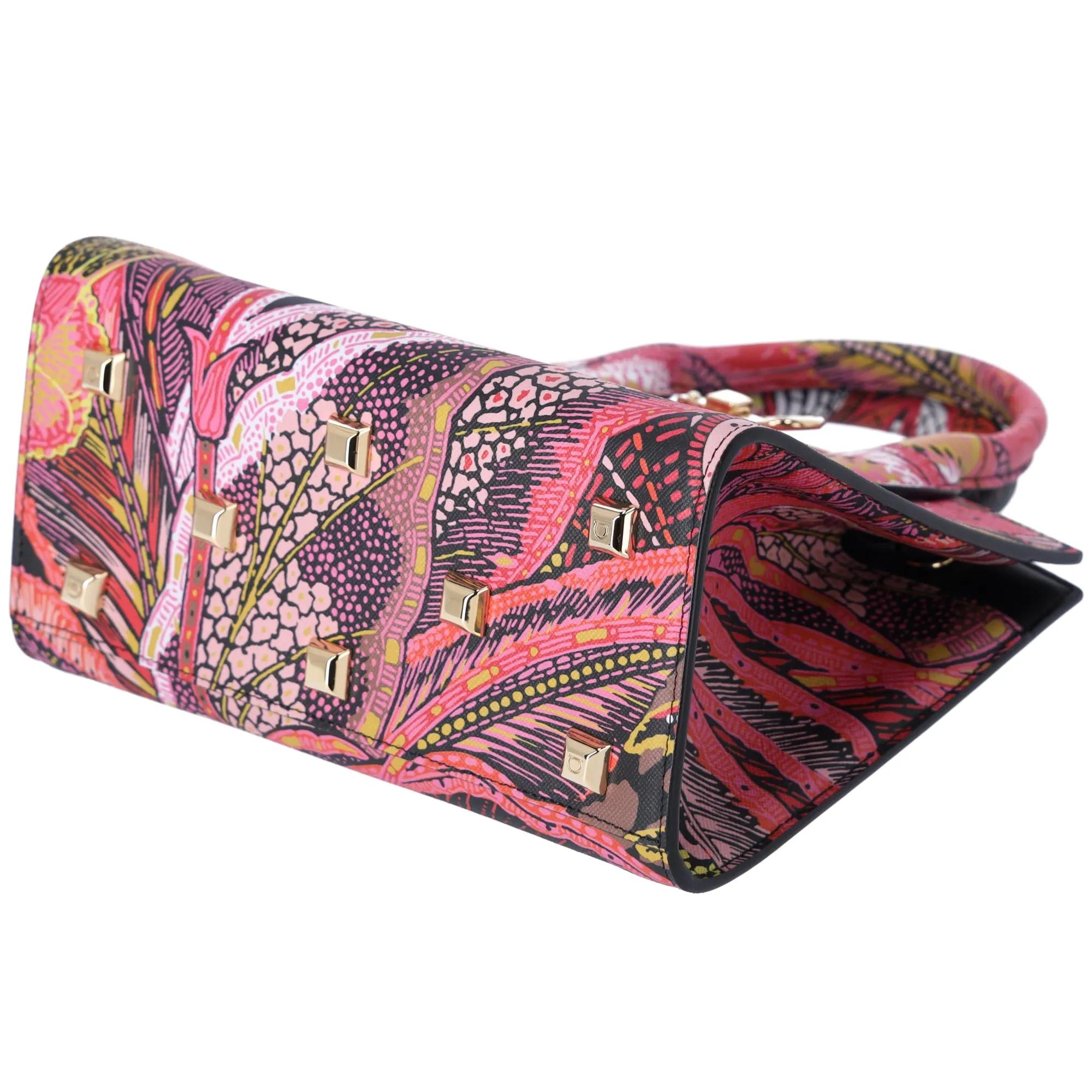 Salvatore Ferragamo StudioBox Handbag 211496 Pink Red Multi Floral