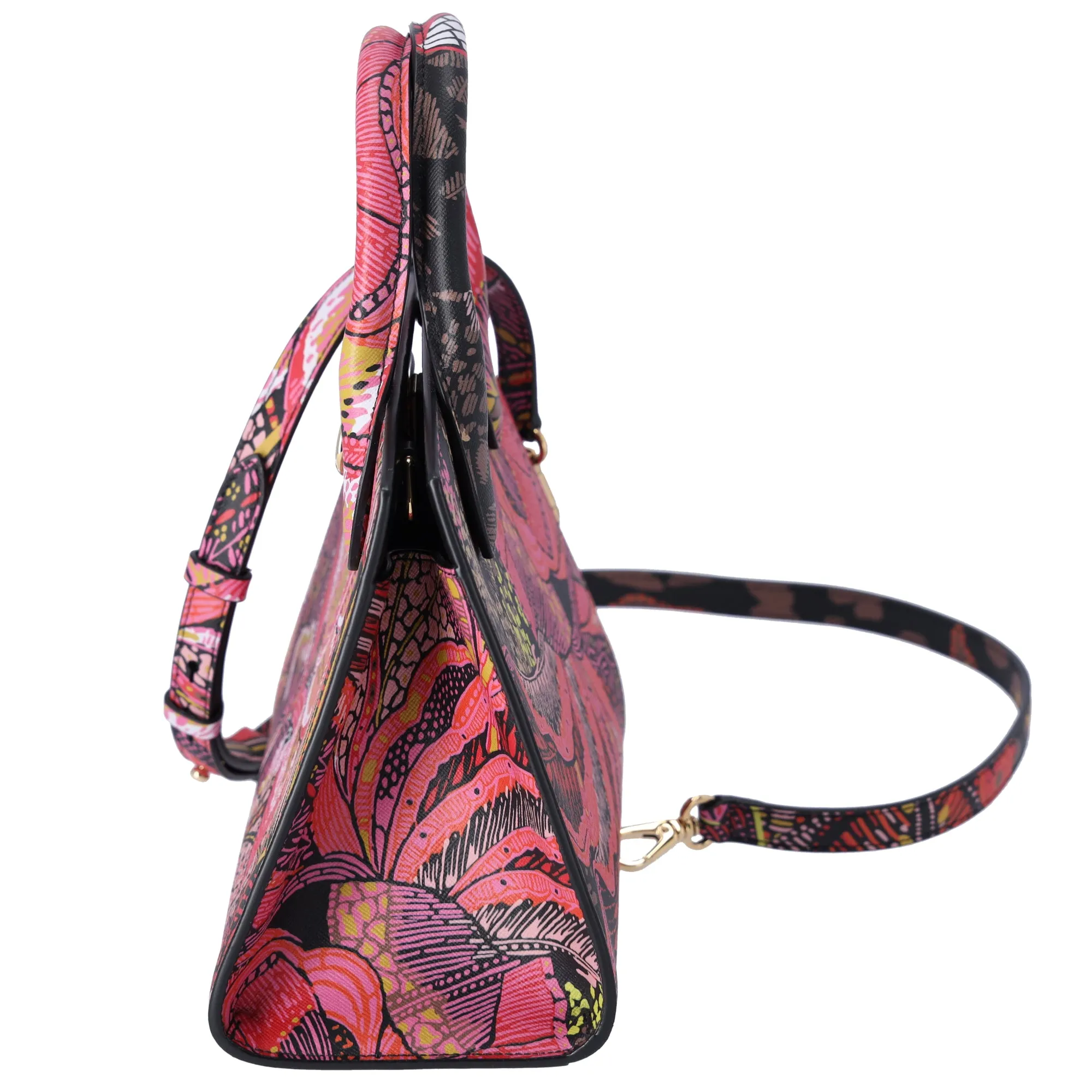 Salvatore Ferragamo StudioBox Handbag 211496 Pink Red Multi Floral