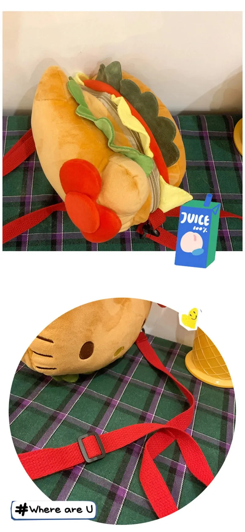 Sanrio Hello Kitty Hamburger Plush Shoulder Bag | Fun and Cute Design