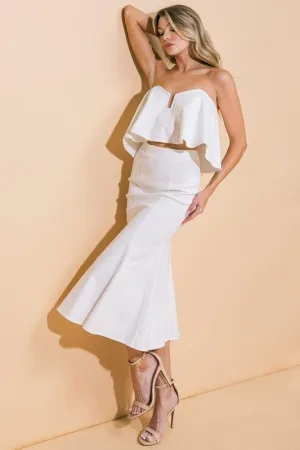 SEXY 2PC DENIM CROP OFF SHOULDER TOP WITH HOUR GLASS MAXI SKIRT