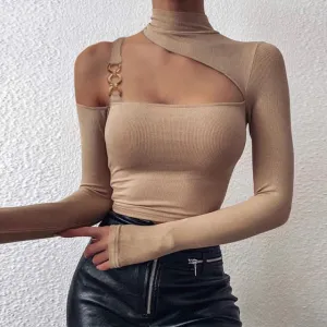 Sexy Off Shoulder Chain Strap Bodycon Blouse
