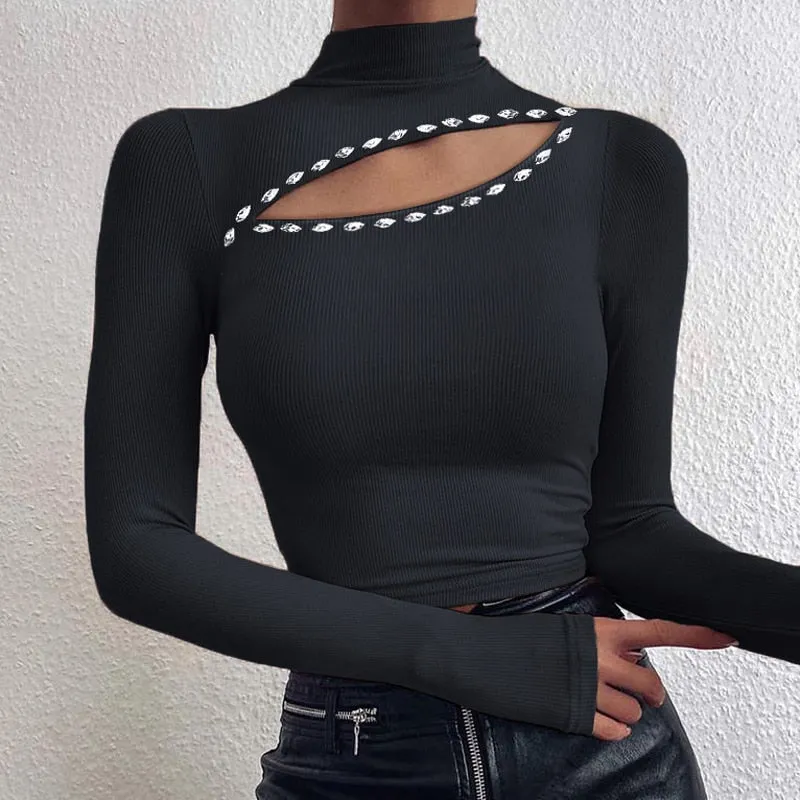 Sexy Off Shoulder Chain Strap Bodycon Blouse
