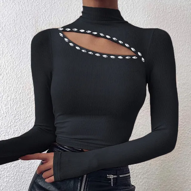 Sexy Off Shoulder Chain Strap Bodycon Blouse