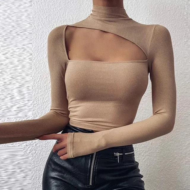 Sexy Off Shoulder Chain Strap Bodycon Blouse