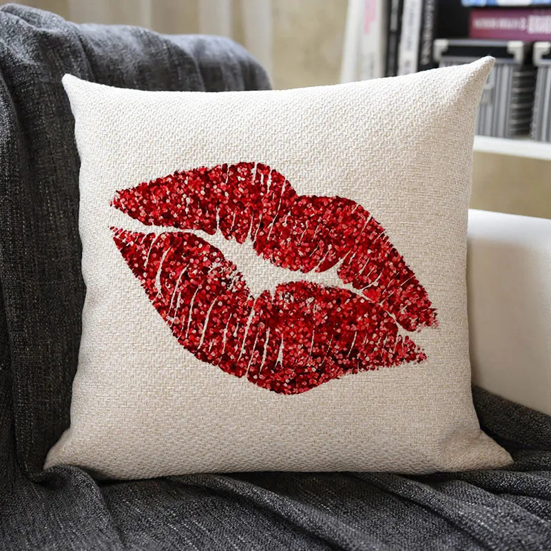 Sexy Red Lips Linen Pillowcase