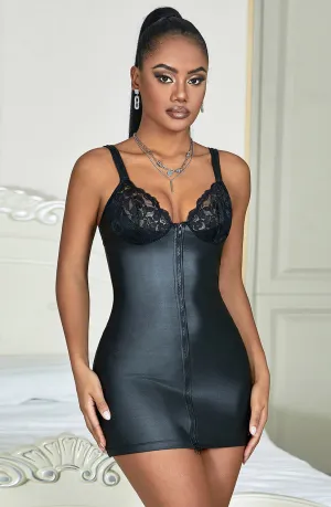 Sexy Zipper Up PU Mini Dress