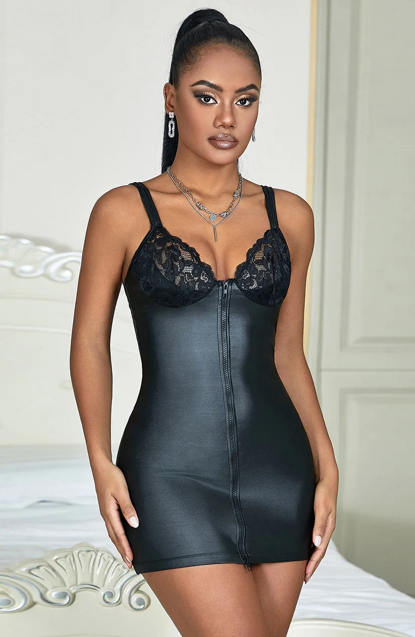 Sexy Zipper Up PU Mini Dress