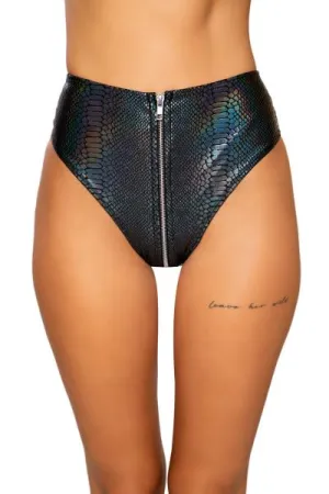Snake Skin High-Waisted Shorts with Zipper Closure - Black -