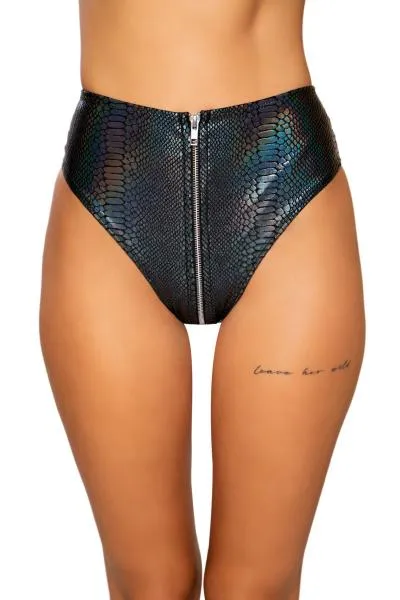 Snake Skin High-Waisted Shorts with Zipper Closure - Black -