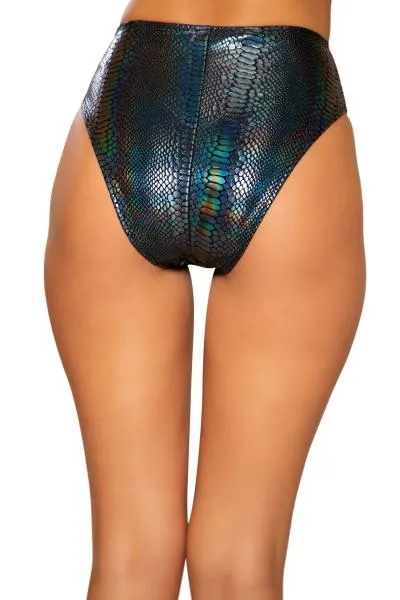 Snake Skin High-Waisted Shorts with Zipper Closure - Black -