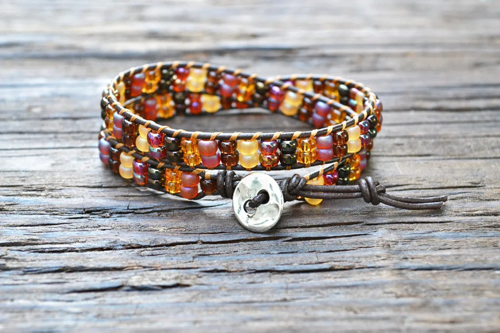 SOLD OUT! Stacked Seed Bead Wrap Bracelet Kit (Brown/Amber tones) (Double Wrap)