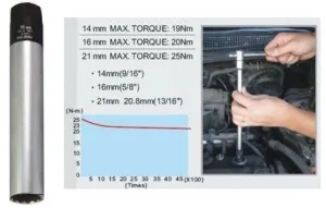 Spark Plug Socket c\w 3/8 Dr & Bi-Hex (12 points ) Torque Limiting Socket.