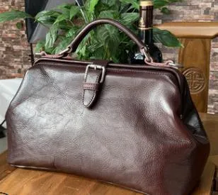 Spurlock Leather Doctor Bag Wide Mouth Crossbody Bag, Black/Brown/Coffee